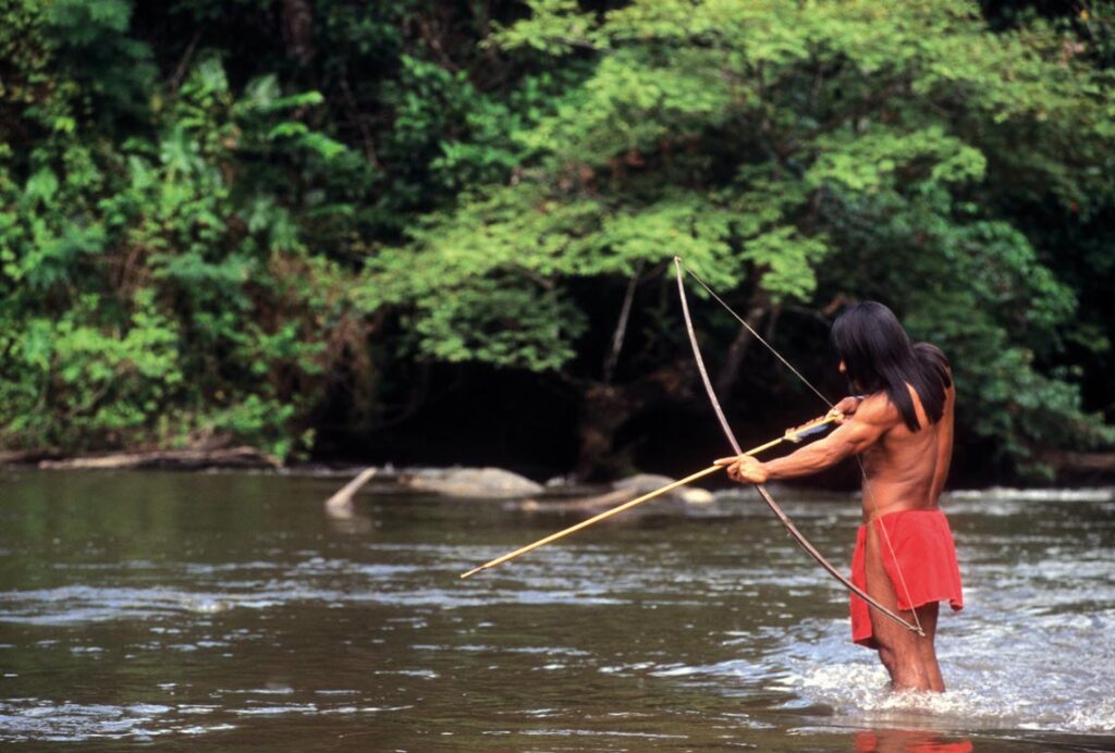 Indígena pesca em área preservada na região central da Amazônia - FAPESP